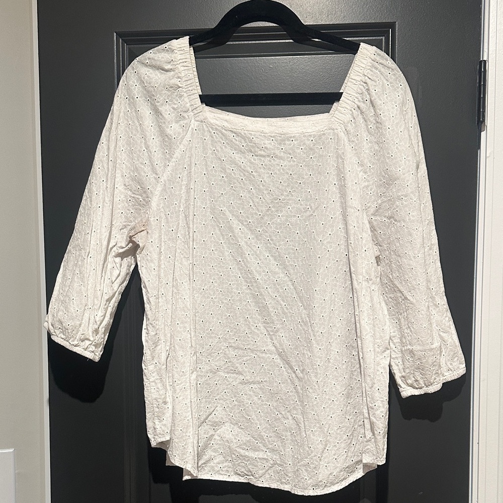 Liz Claiborne Women’s White Eyelet Square-Neck Top
